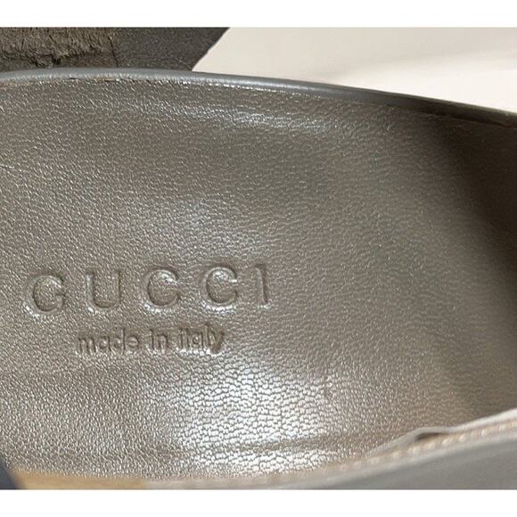 Authentic GUCCI Clemence Gray Leather Peep Toe Wedge Cut Out Heel Size EU 39/9 - Picture 10 of 10